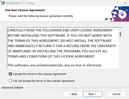 End-User licence agreement dialog box