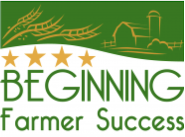 Beginning Farmer Success written in green text with yellow outline of farm in background
