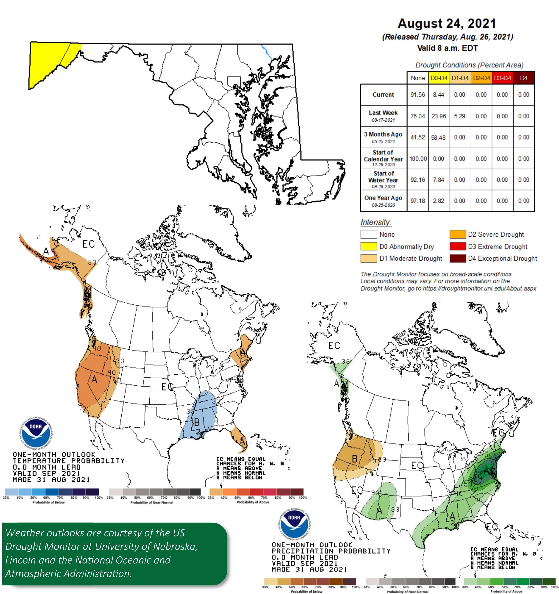 Maryland Weather Outlook Drought conditions Chart, August 26, 2021