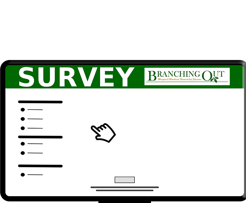 Graphic of computer monitor with survey on the screen
