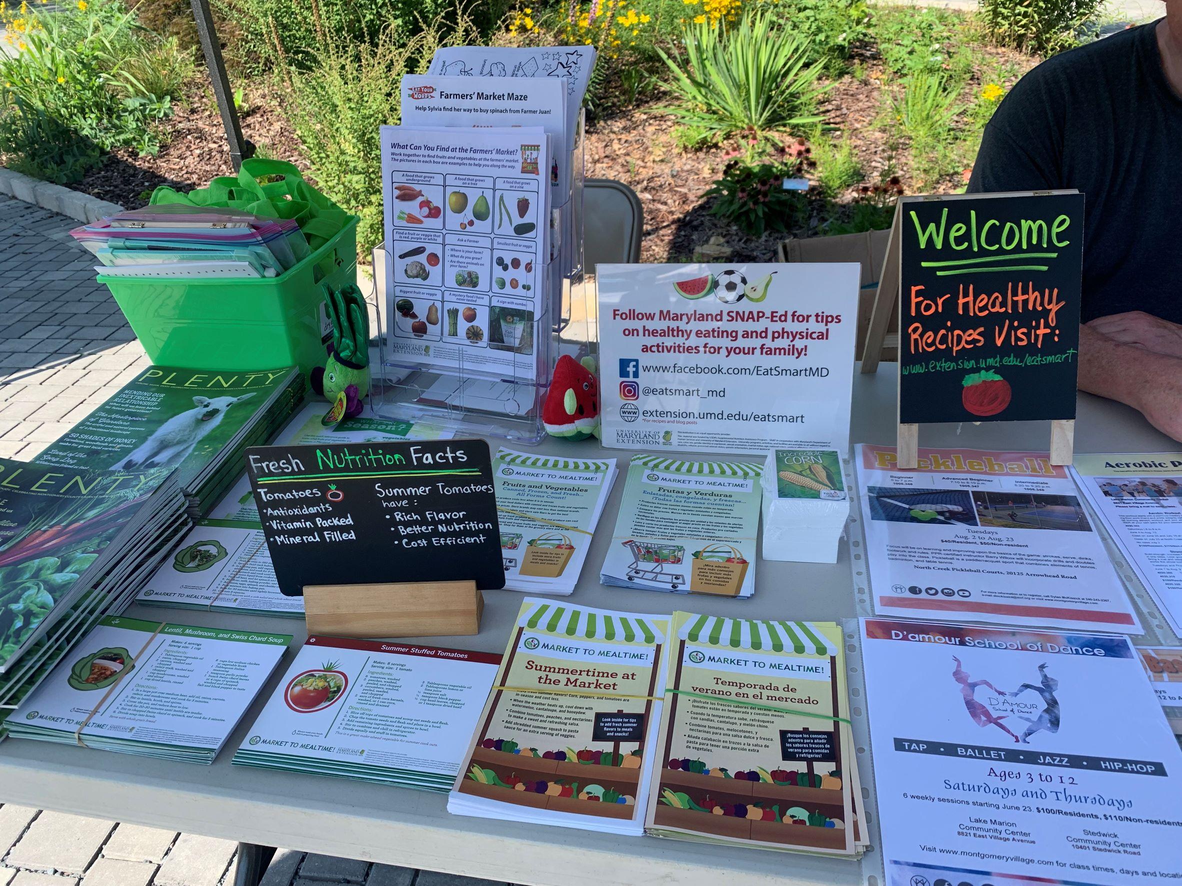 A variety of SNAP-Ed resources set up a farmers market for participants to pick up.