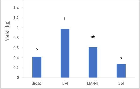 Bar graph showing eggplant yield in response to treatment