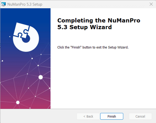 Dialog box Completing the NuManPro 5.3 Wizard