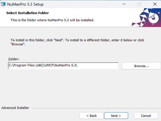 Dialog box "select installation folder"