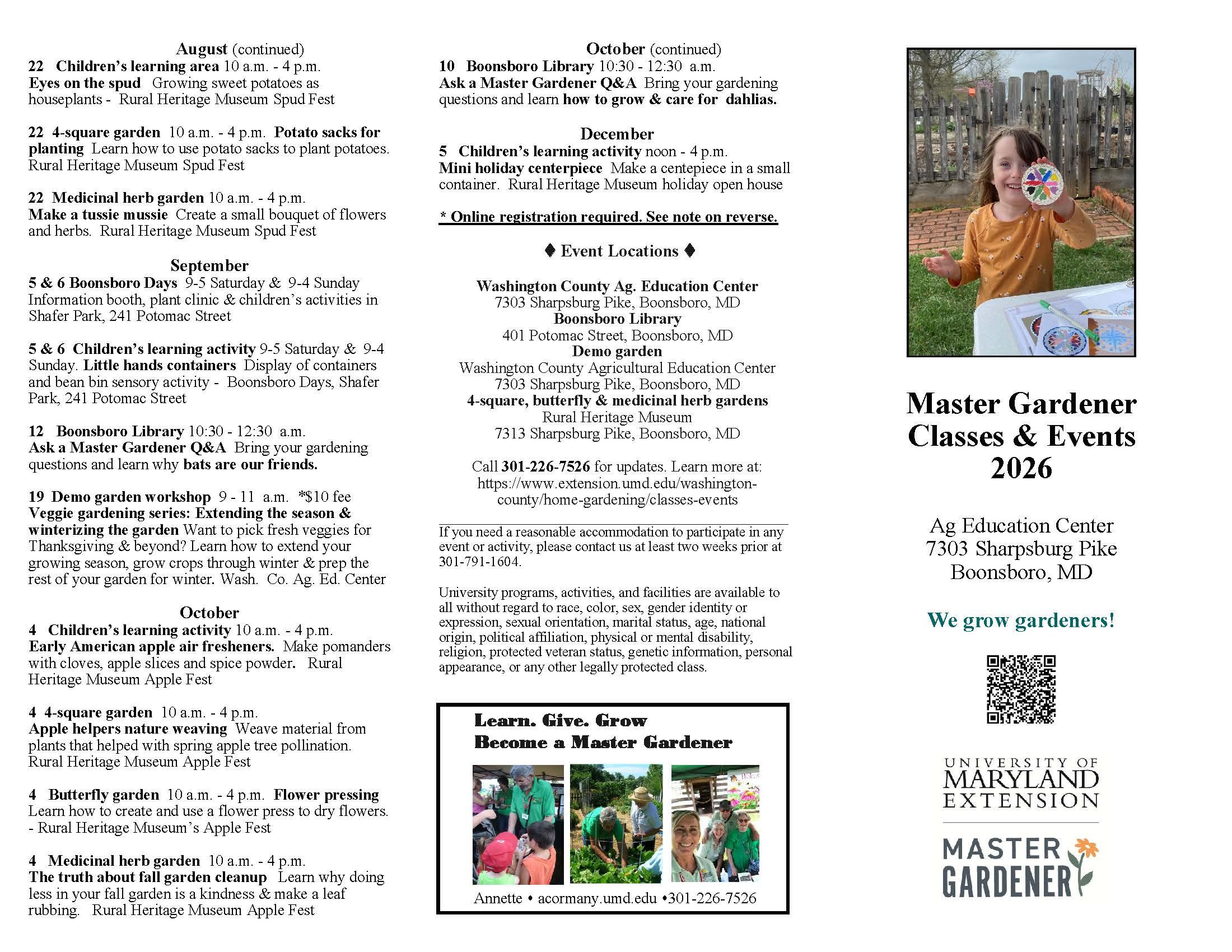 a list of classes and workshops