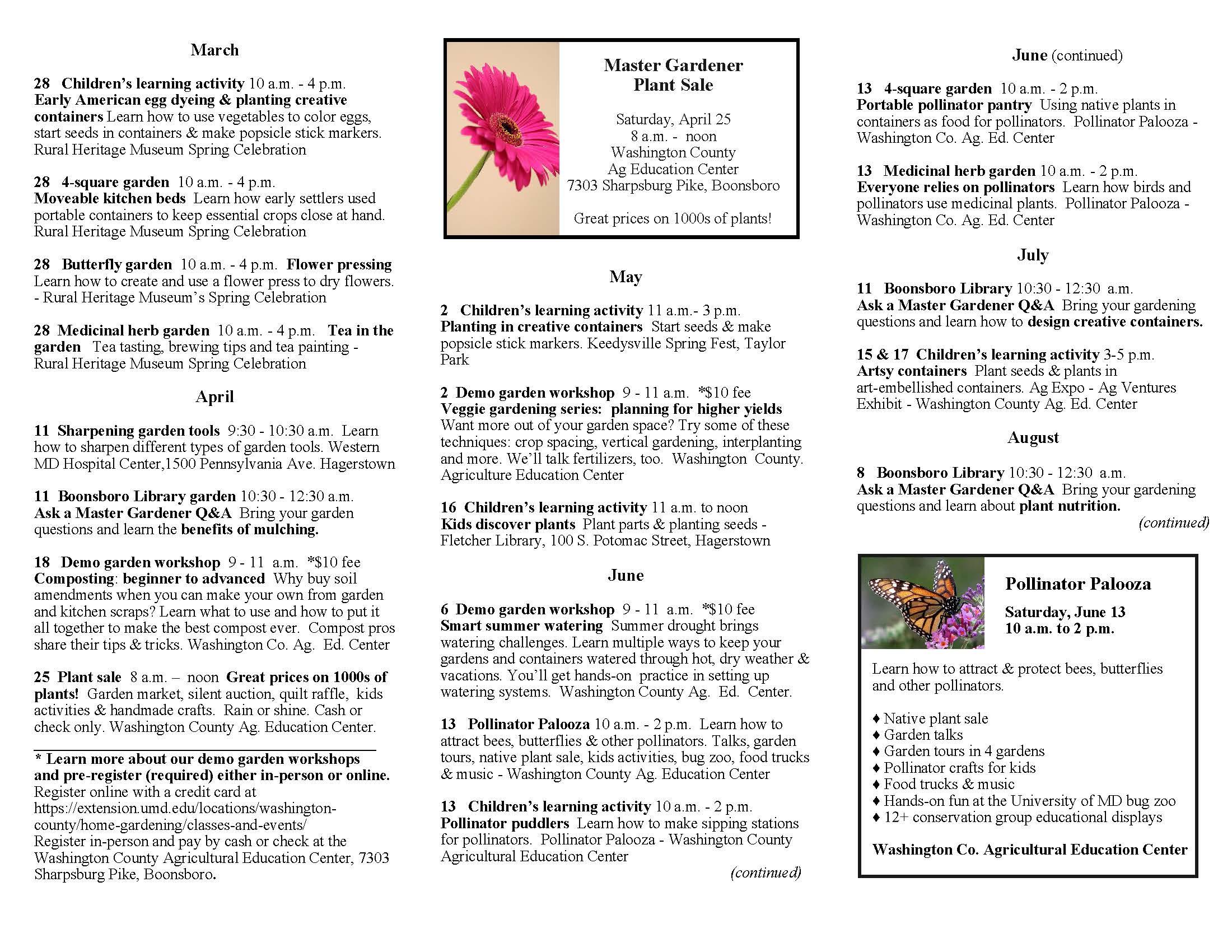 a list of classes and workshops