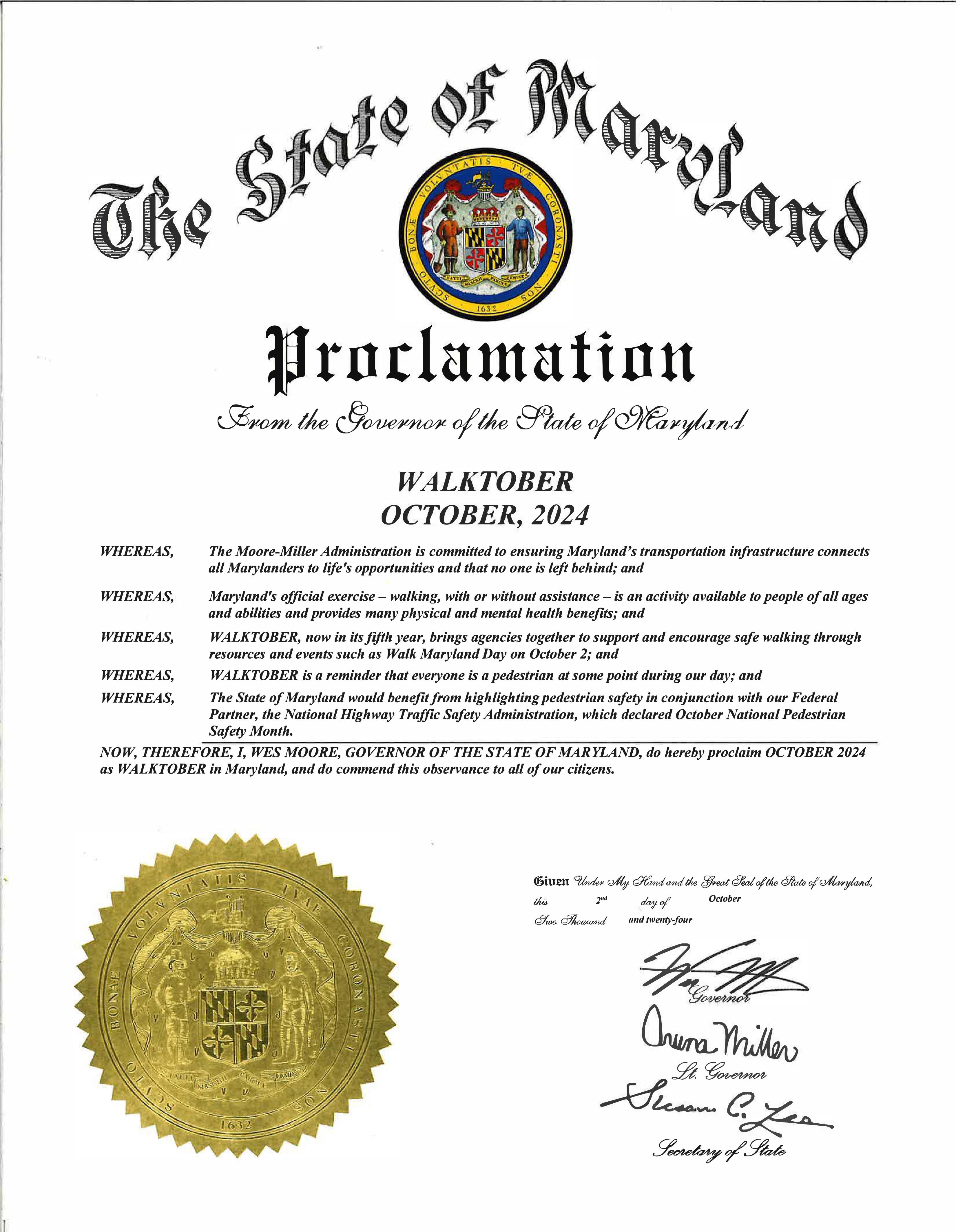 Governor's Proclamations for Walktober