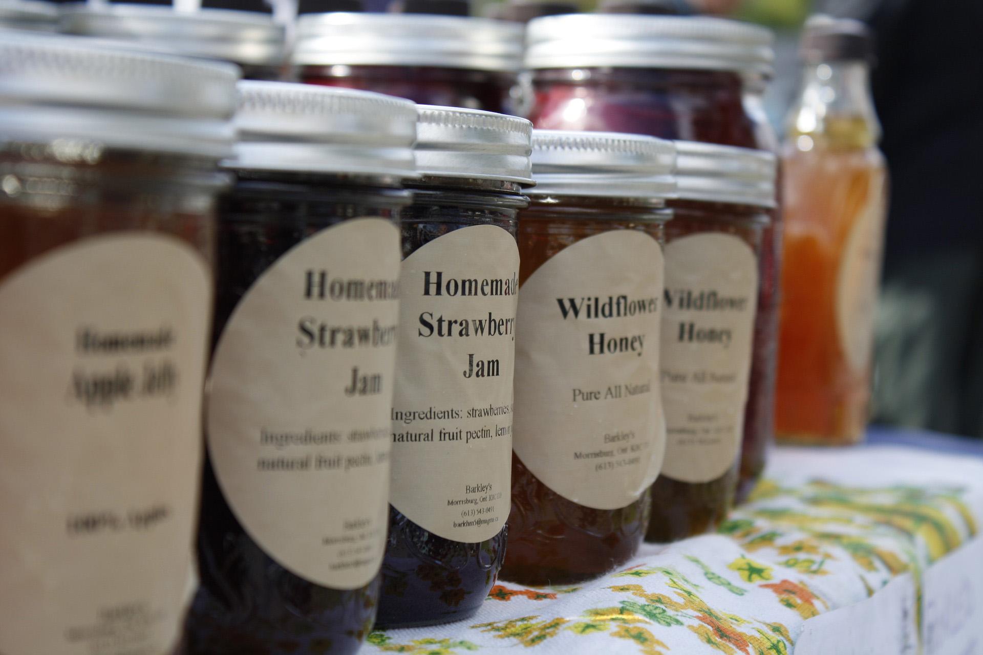 Jars of honey, jelly and jams