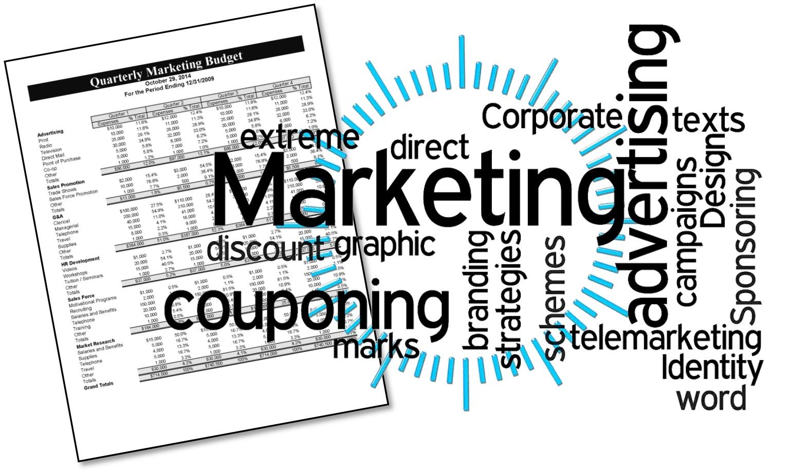 Spreadsheet with graphic containing marketing terms
