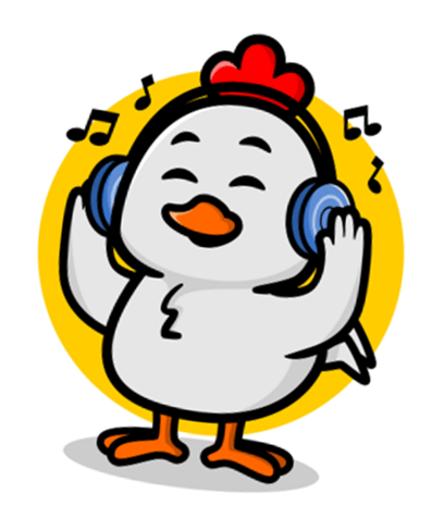 Chicken listening to music on headphones
