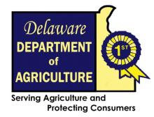 Delaware Department of Agriculture logo with 1st place ribbon pictured on top of their state