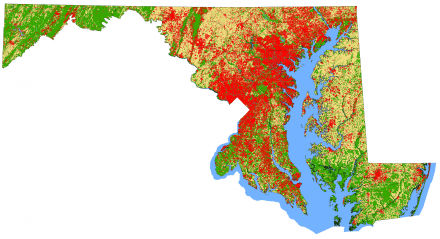 map of Maryland showing predicted land use in 2030