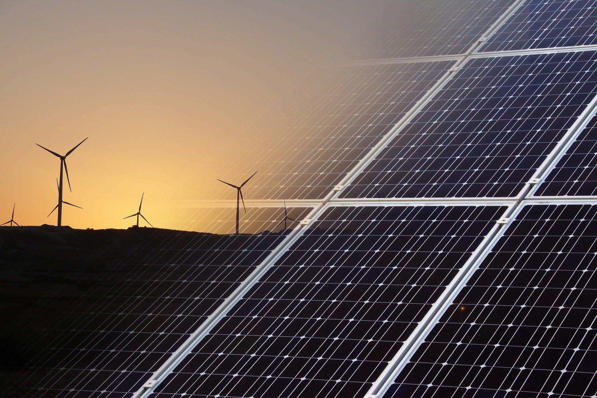 Wind turbines and solar panel