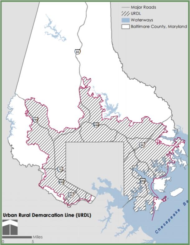 Figure 2: Urban Rural Demarcation Line in Baltimore County, MD, as mapped by the Baltimore County Planning Department: https://www.baltimorecountymd.gov/Agencies/planning/index.html