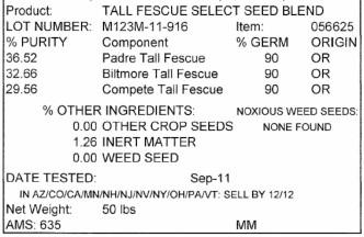 grass seed label
