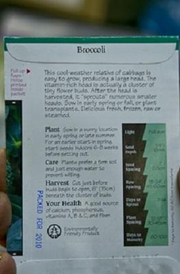 directions on the back of a seed packet