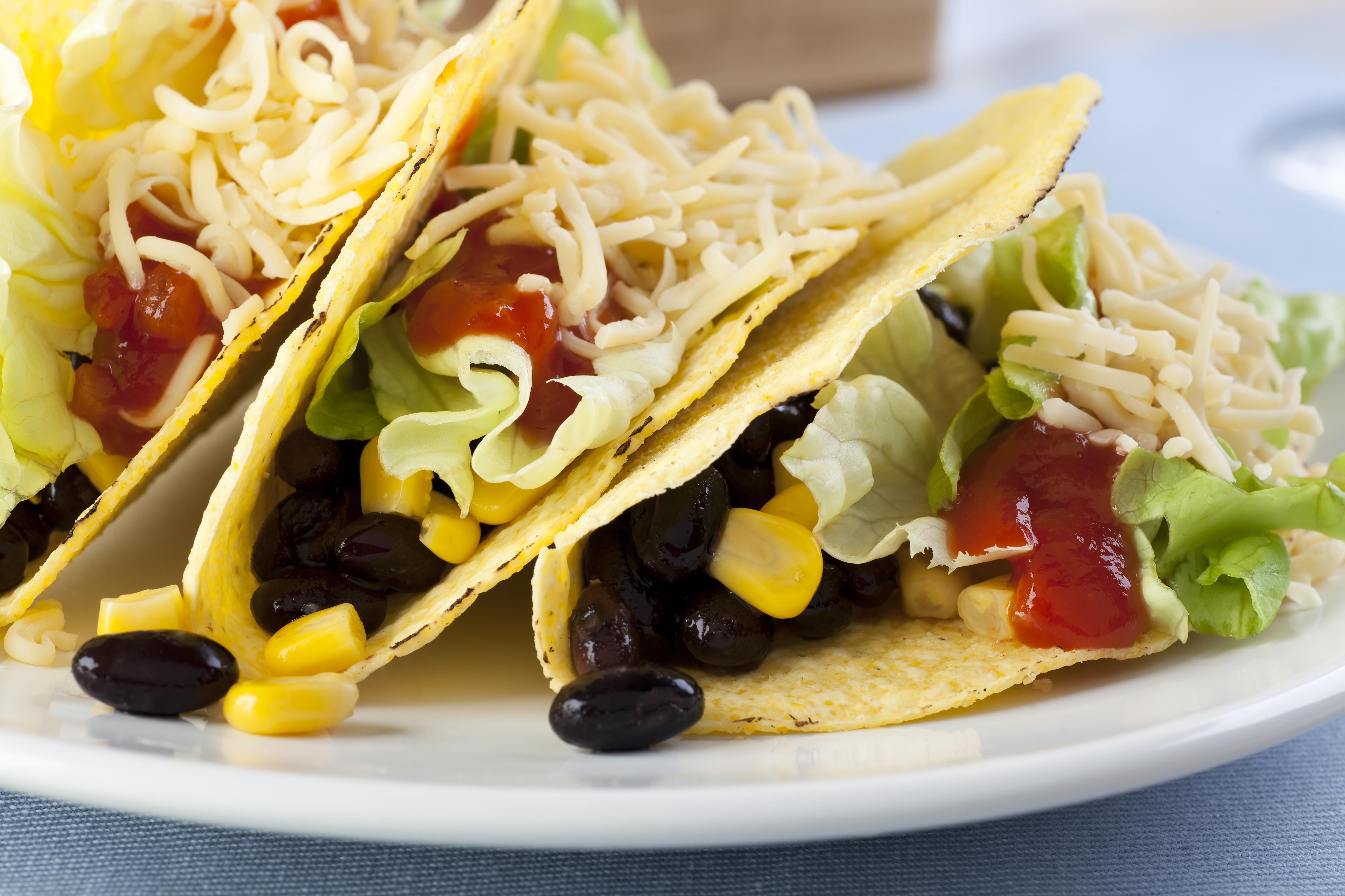 Corn taco with beans, lettuce, and cheese  (Shutterstock -- copyrighted LW download)
