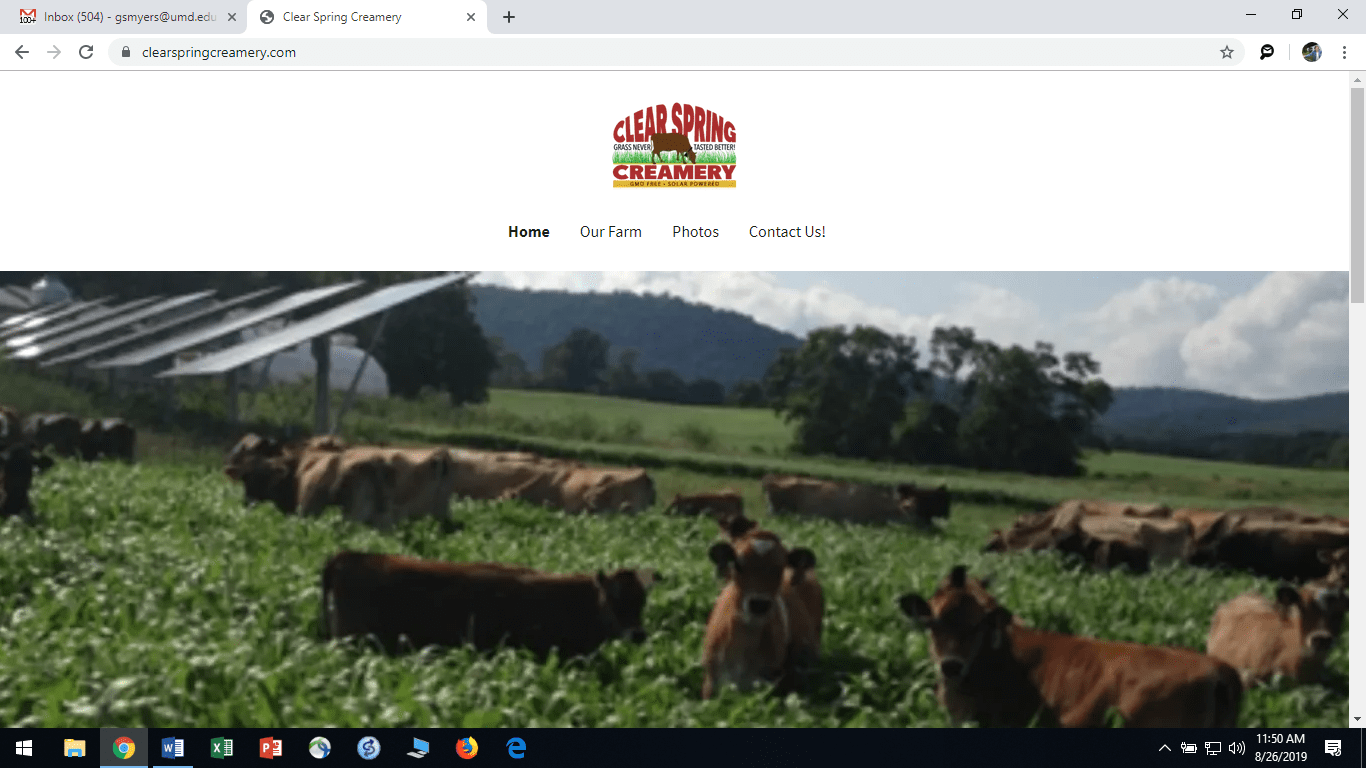 Webpage of Clear Spring Creamery