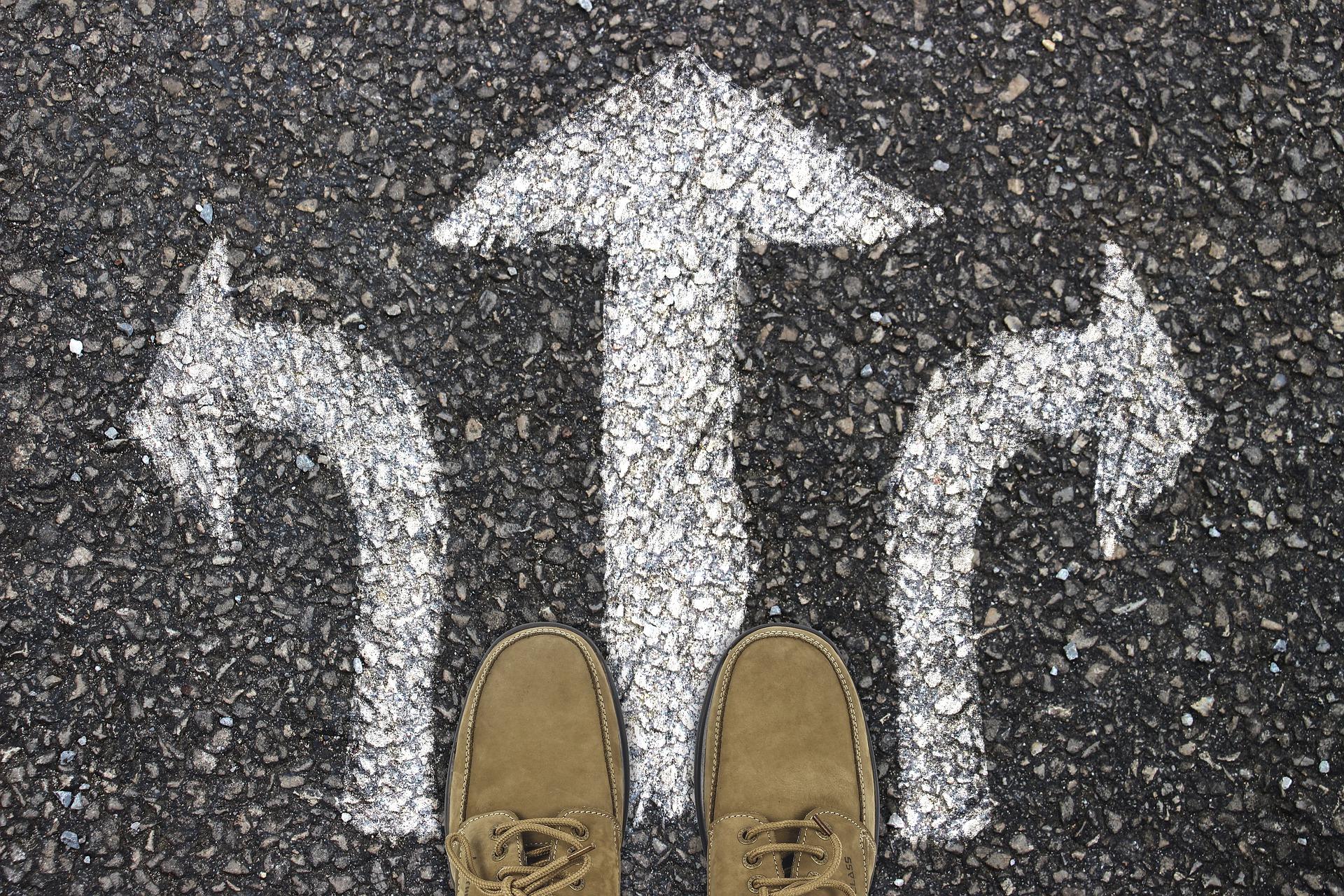  Shoes and three arrows (going left, straight, and right).