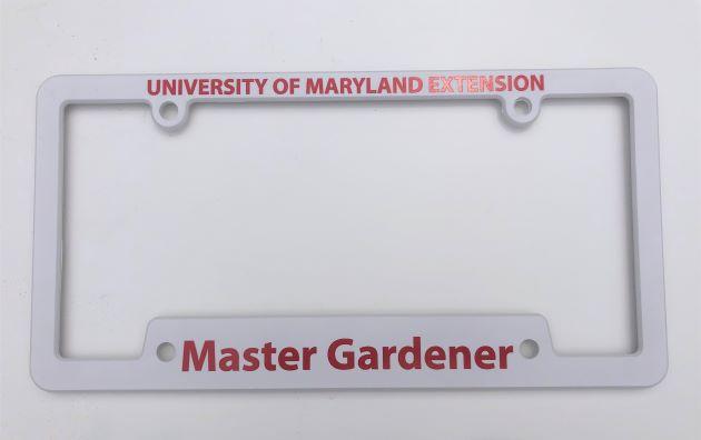 White and red license plate frames