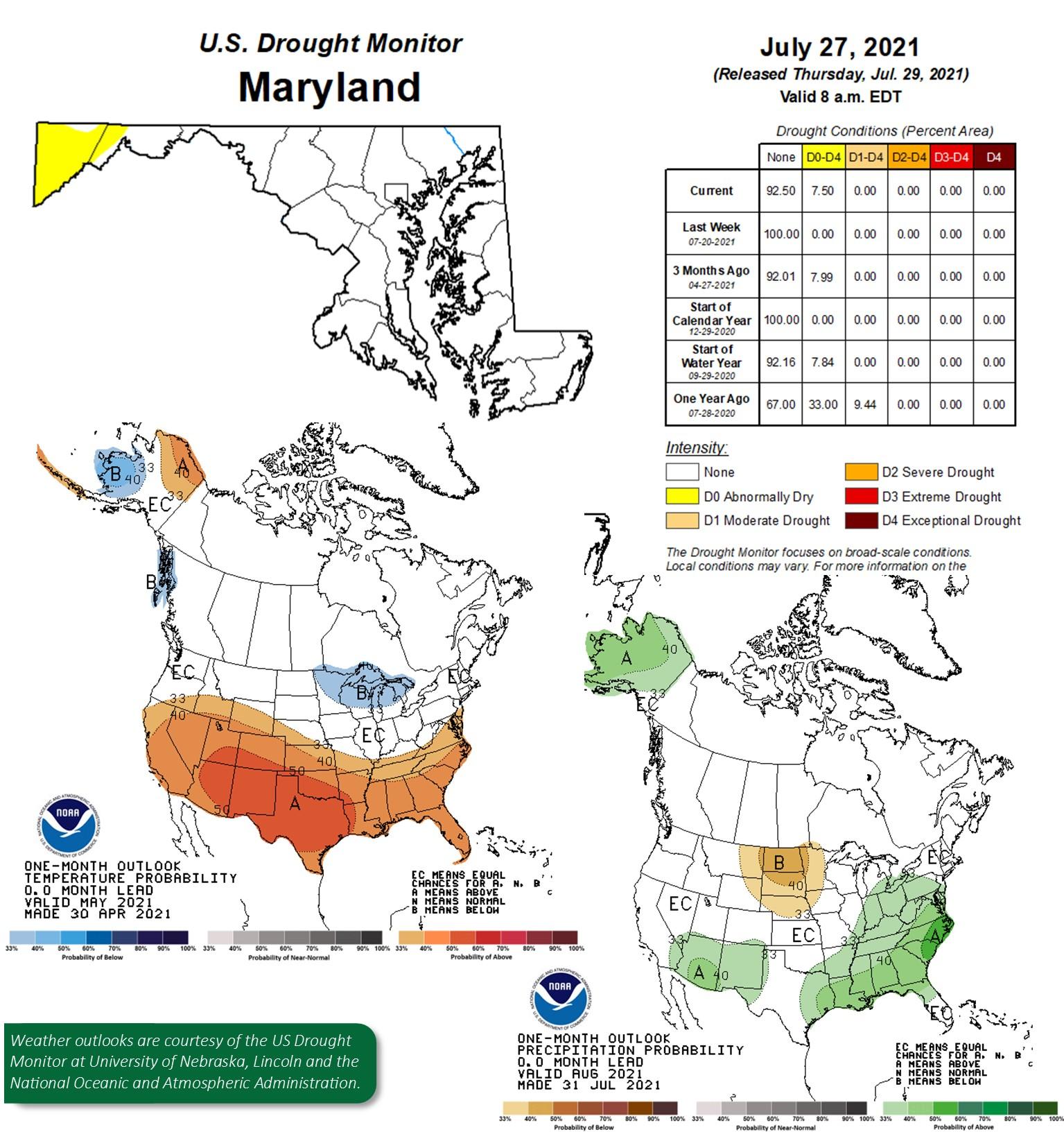 Weather drought conditions chart for July 27, 2021