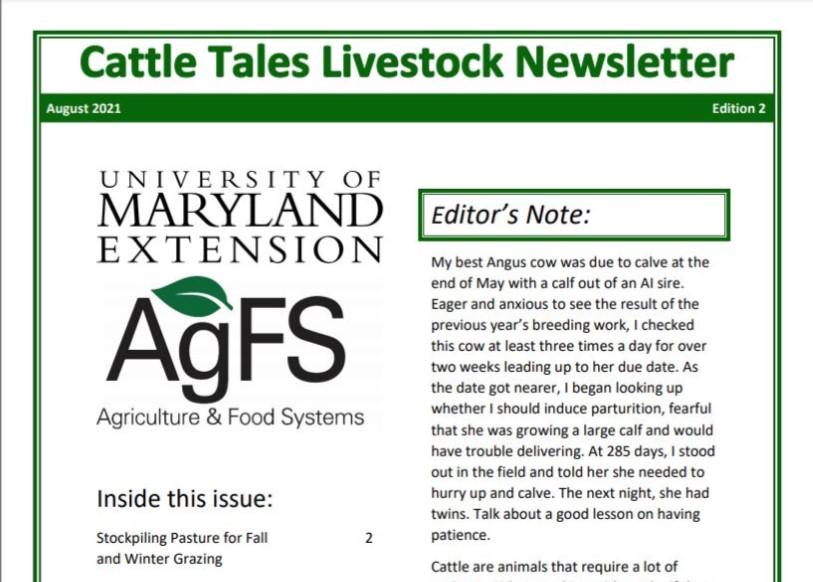 Cattle Tales Livestock Newsletter Cover-August 2021 