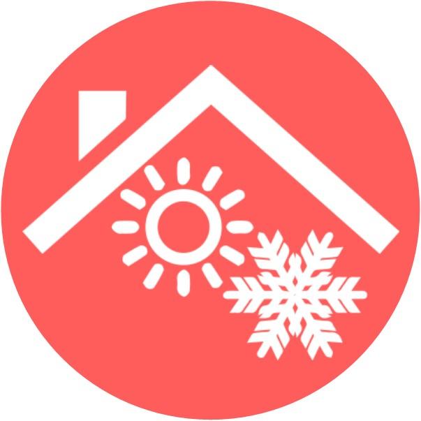 Home energy heating and cooling icon (roof, sun, snow flake)