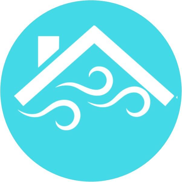 Home energy weatherization icon (roof, and air flow)