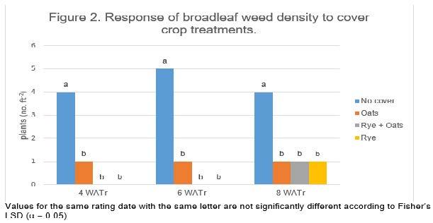 Figure 2. A graph showing the response of broadleaf weed density to cover crop treatments.