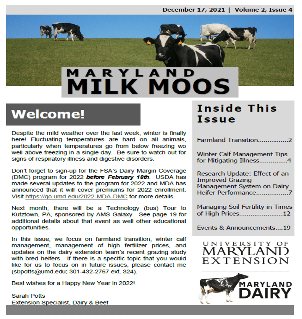 Dairy Newsletter Cover Page