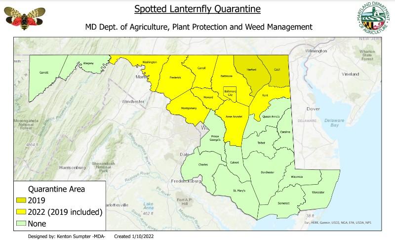 spotted lanternfly quarantine map of maryland