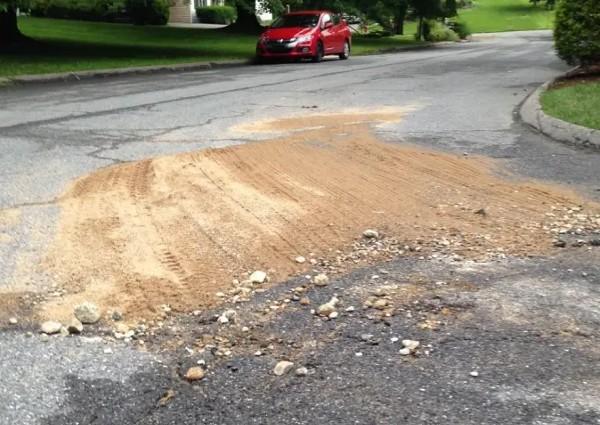 soil erosion on a driveway after a storm