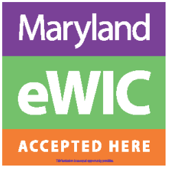 Signage that states Maryland e WIC accepted here for a farmers market.