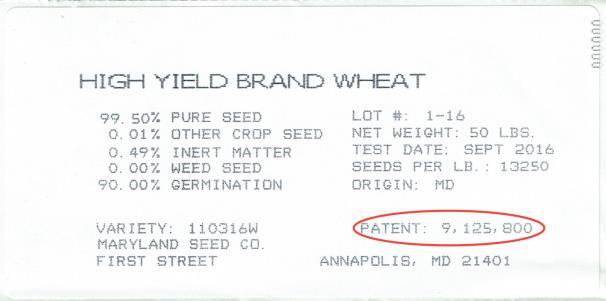 Example of Patent Protected Seed Tag