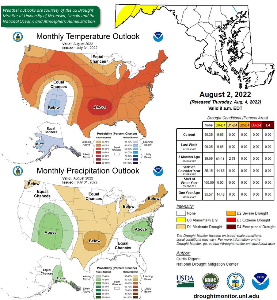 August 2022 Weather Outlook for Maryland