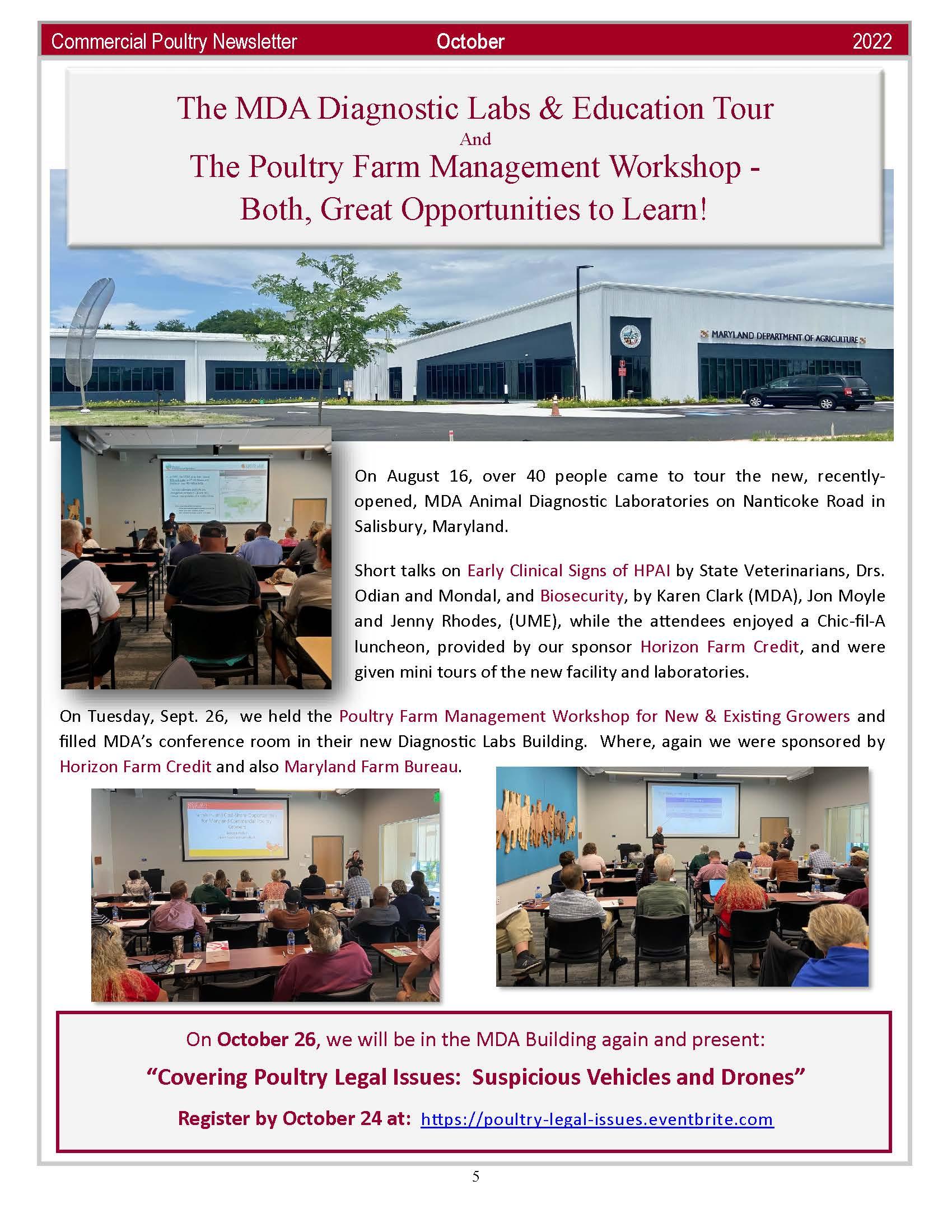 Page 5 of Com Poultry News Oct 2022 showing MDA and participants