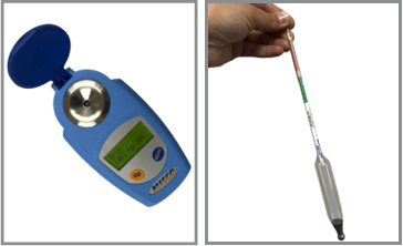 Brix refractometer (left) and colostrometer (right)