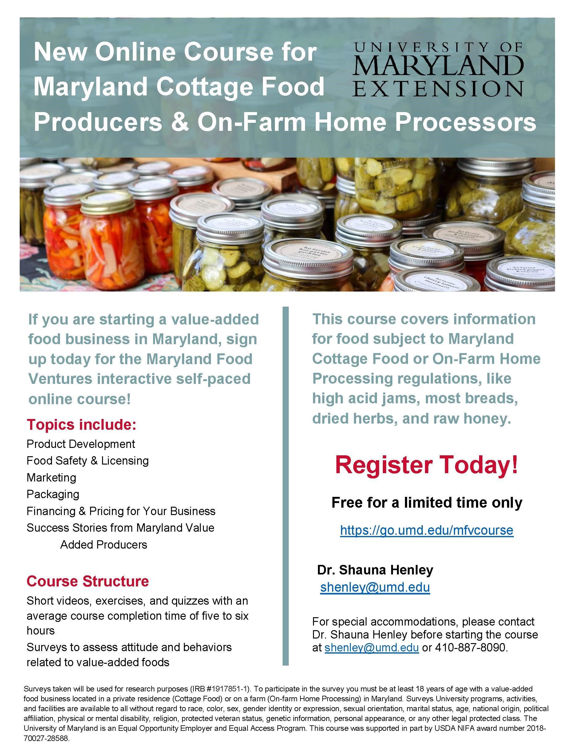 Cottage Food and On-Farm Home processors online course