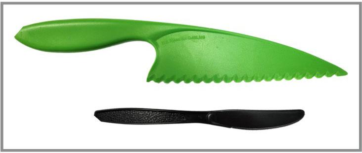 Plastic knives that youth could use. These include a 6.5" picnic knife and a plastic lettuce knife.