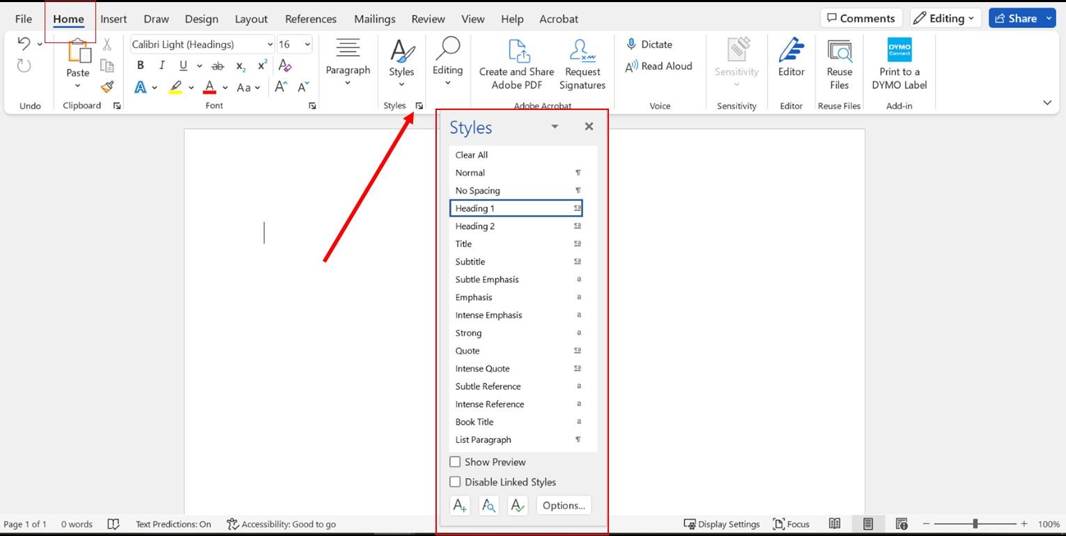 Microsoft Word Setting Heading Styles