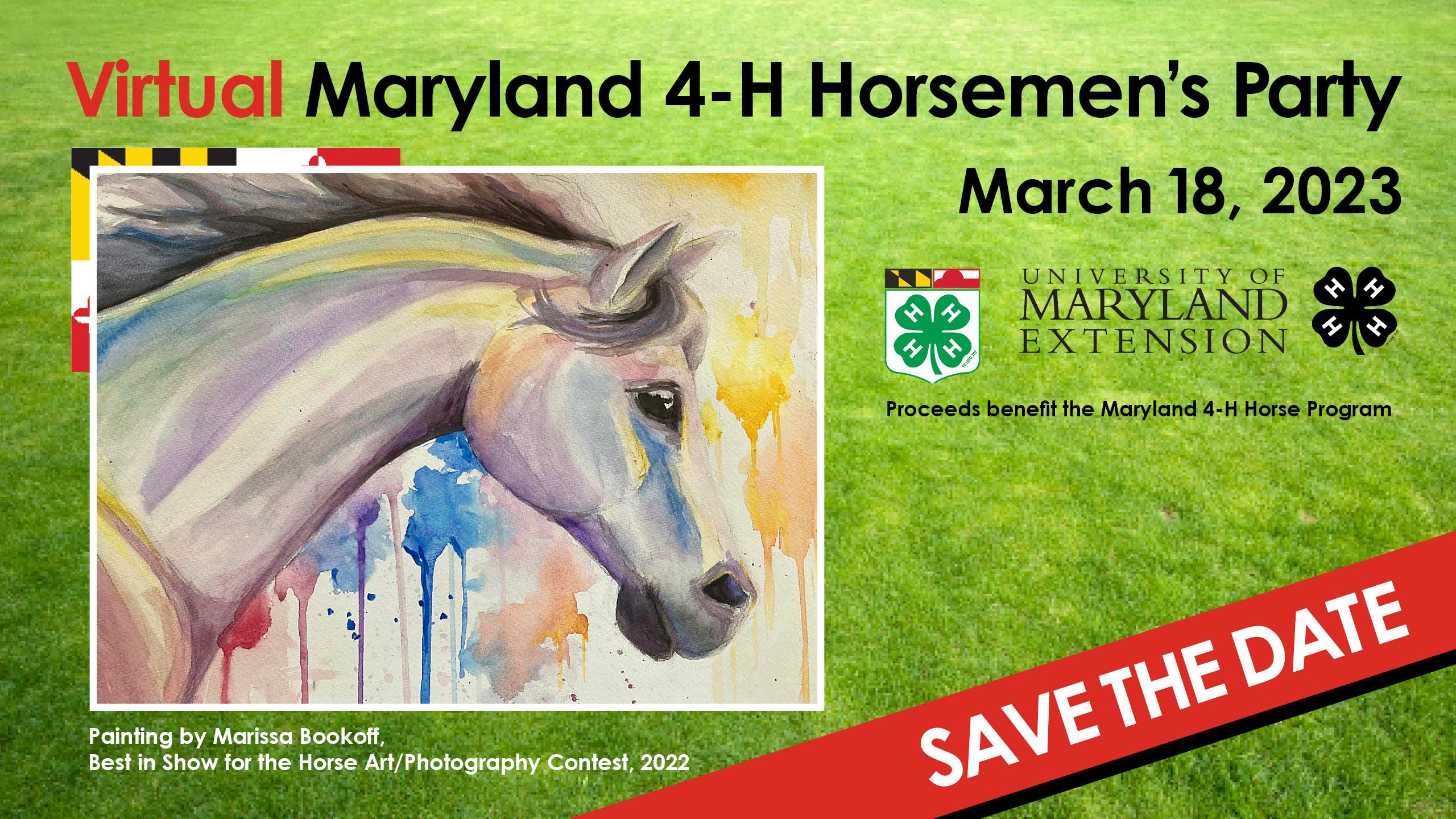 Painting of a horse with March 18, 2023 - save the date