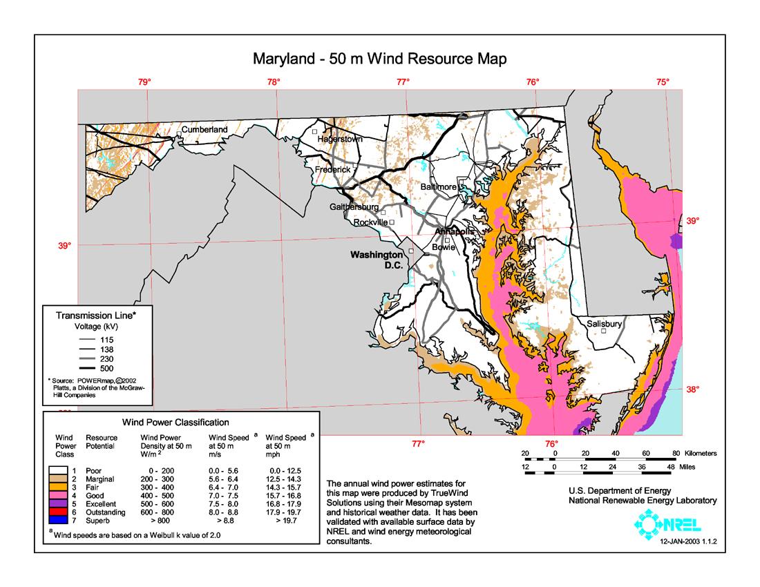 Maryland Wind Resource Map