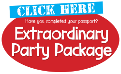 A red button with the text - Click here! Have you completed your passport?  Extraordinary Party Package