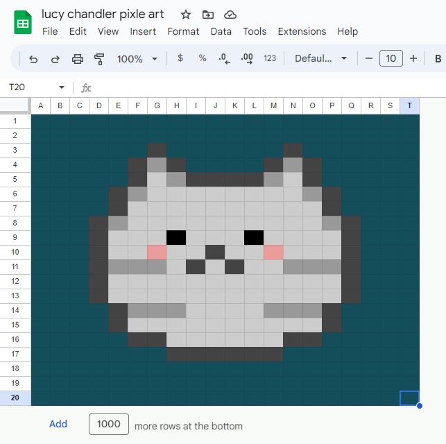 Student's Artwork in Google Sheets