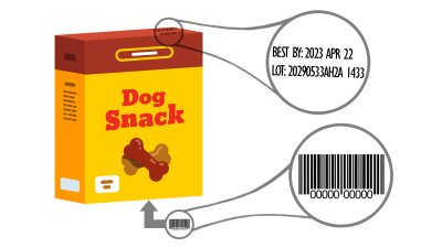 Food label identifiers like UPC code and lot number