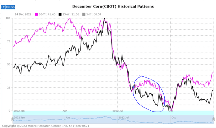 Line graph December Corn Historical Patterns