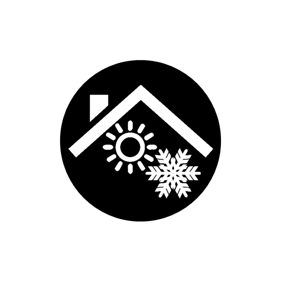 Home energy heating and cooling icon black (roof, sun, snow flake)