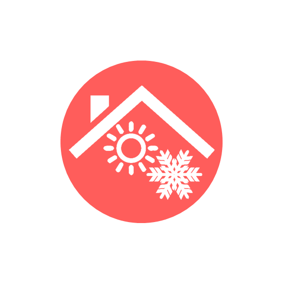 Home energy heating and cooling icon color (roof, sun, snow flake)