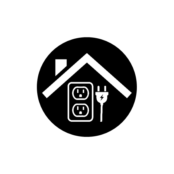 Home energy use icon color black (roof, outlet and plug)