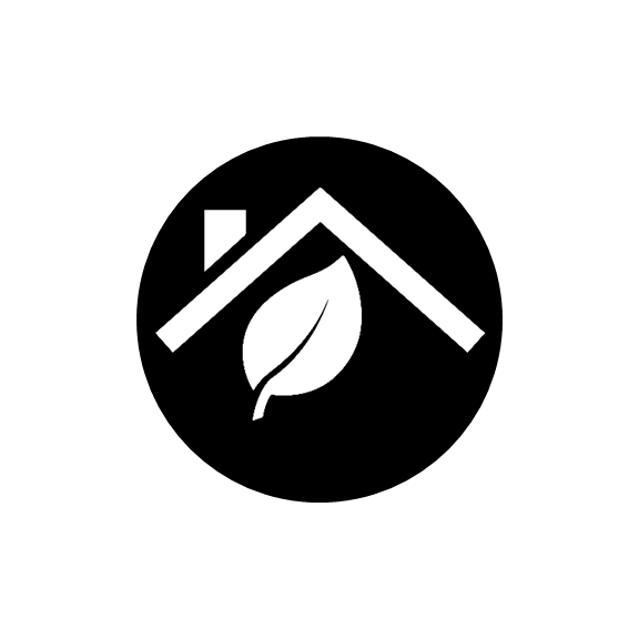 Home energy sustainable design icon black (roof, and leaf)